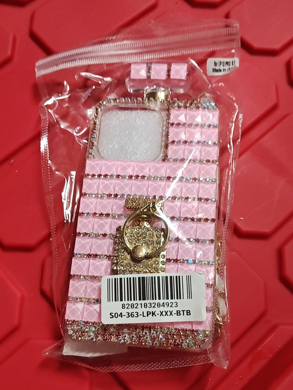Source Unknown Pink Glitter Stripe Phone Case with Gold Ring Holder